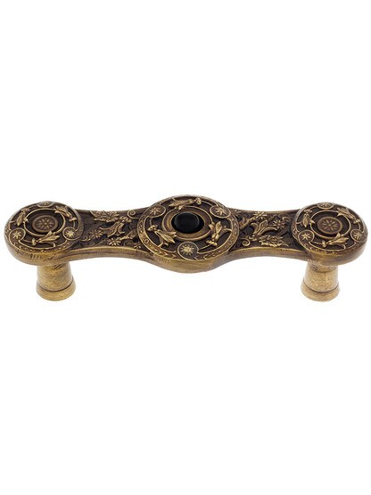 3 inch cc Jeweled Lily / Onyx Pull in Antique Brass.